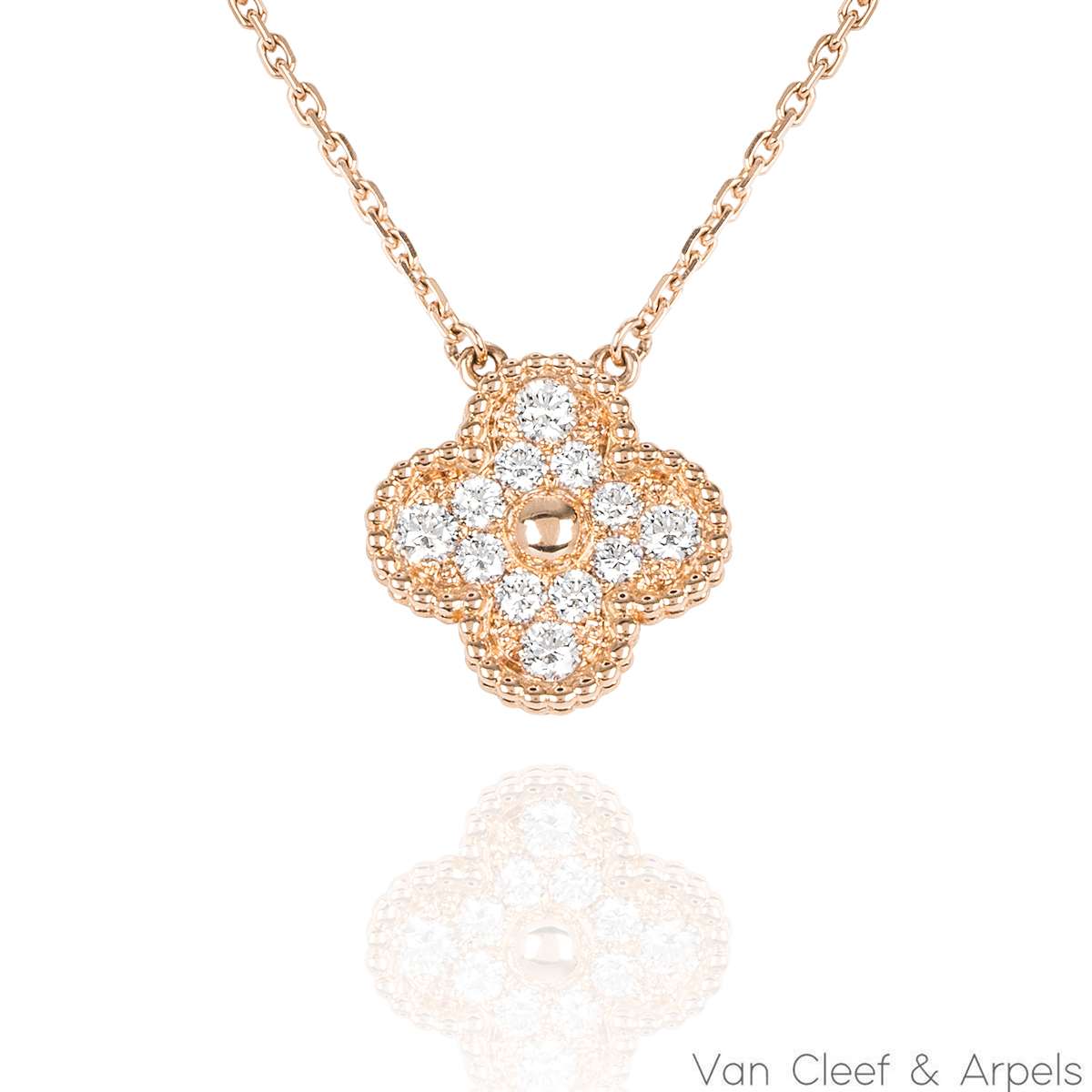 Van Cleef & Arpels Rose Gold Diamond Vintage Alhambra Pendant VCARP2R300